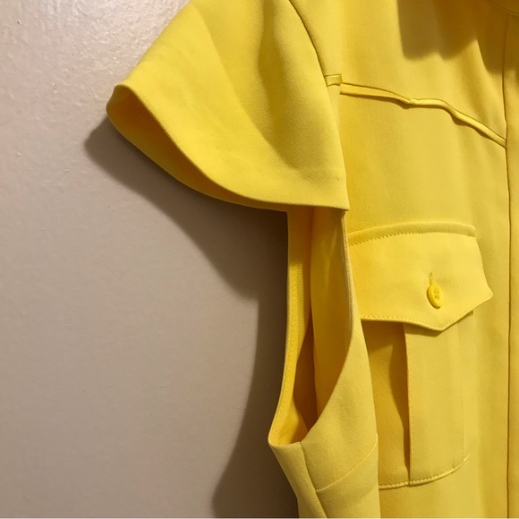 Alice + Olivia Yellow Yoko Short-sleeve Pleated Shirt Dress - Picture 10 of 15